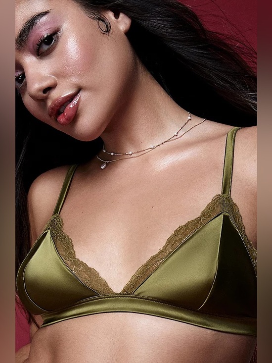 Parade Other - Parade SUSTAINABLE GLOW SATIN TRIANGLE BRALETTE W/ LACE IN DIRTY MARTINI N268-9